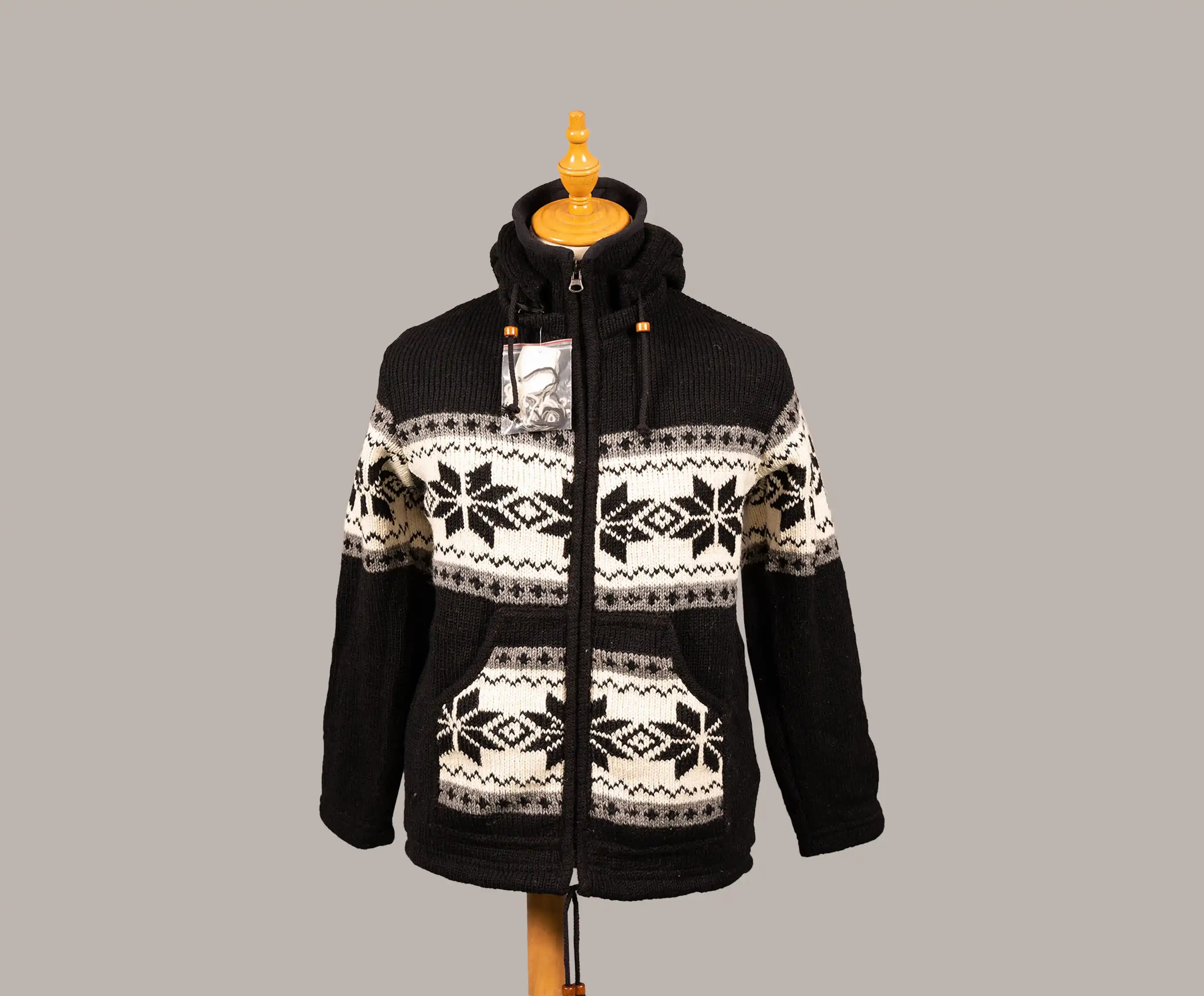 Himalayan Sheep Wool Hand-Knitted Jacket with Hood