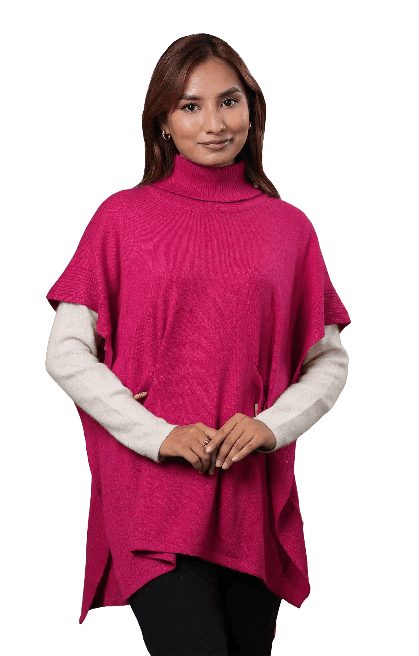 Women`s Pure Cashmere T-shirt Style Funnel Neck Poncho