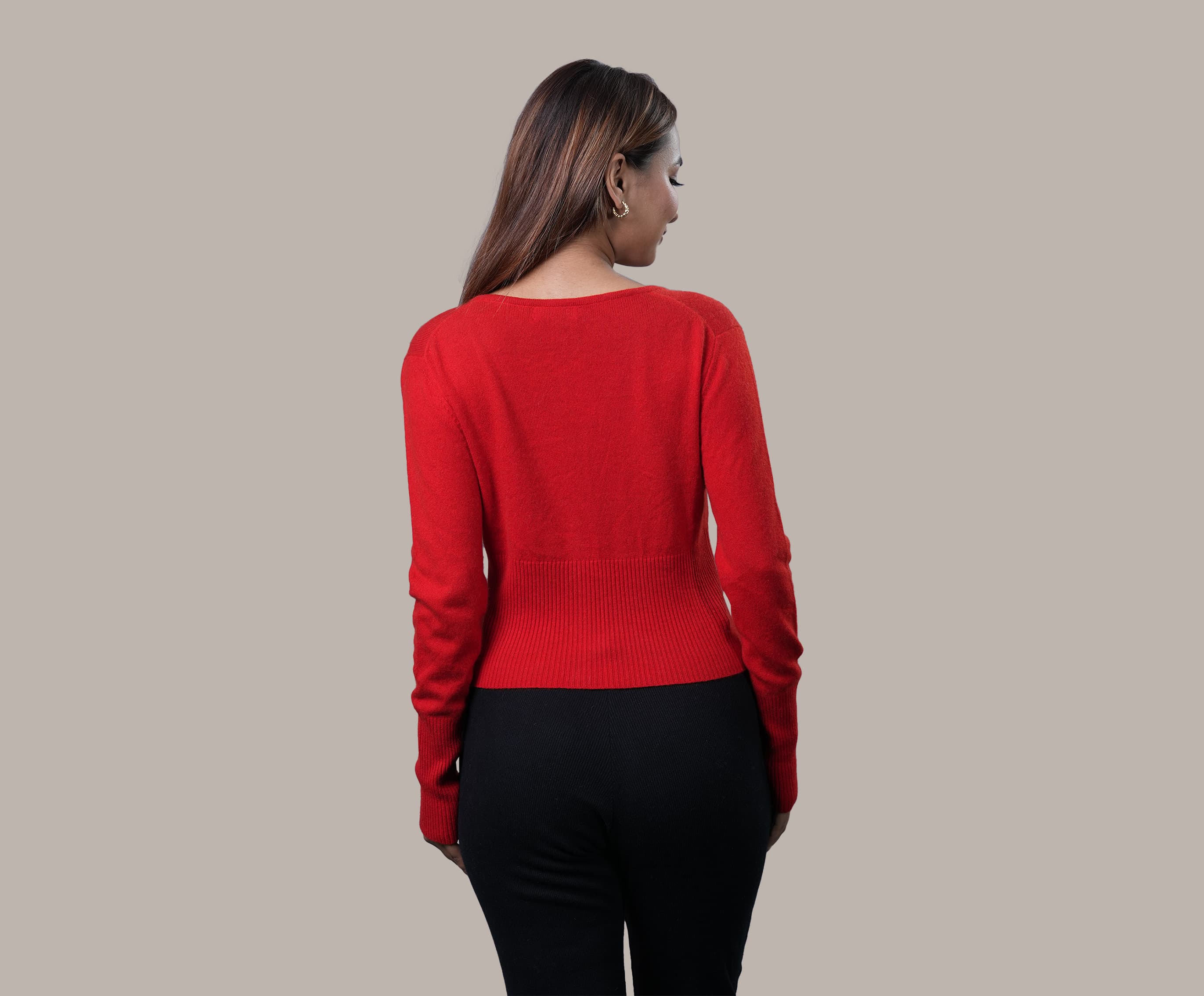 Cashmere Cardigan for Women in Red - V Neck Cropped Cardigan