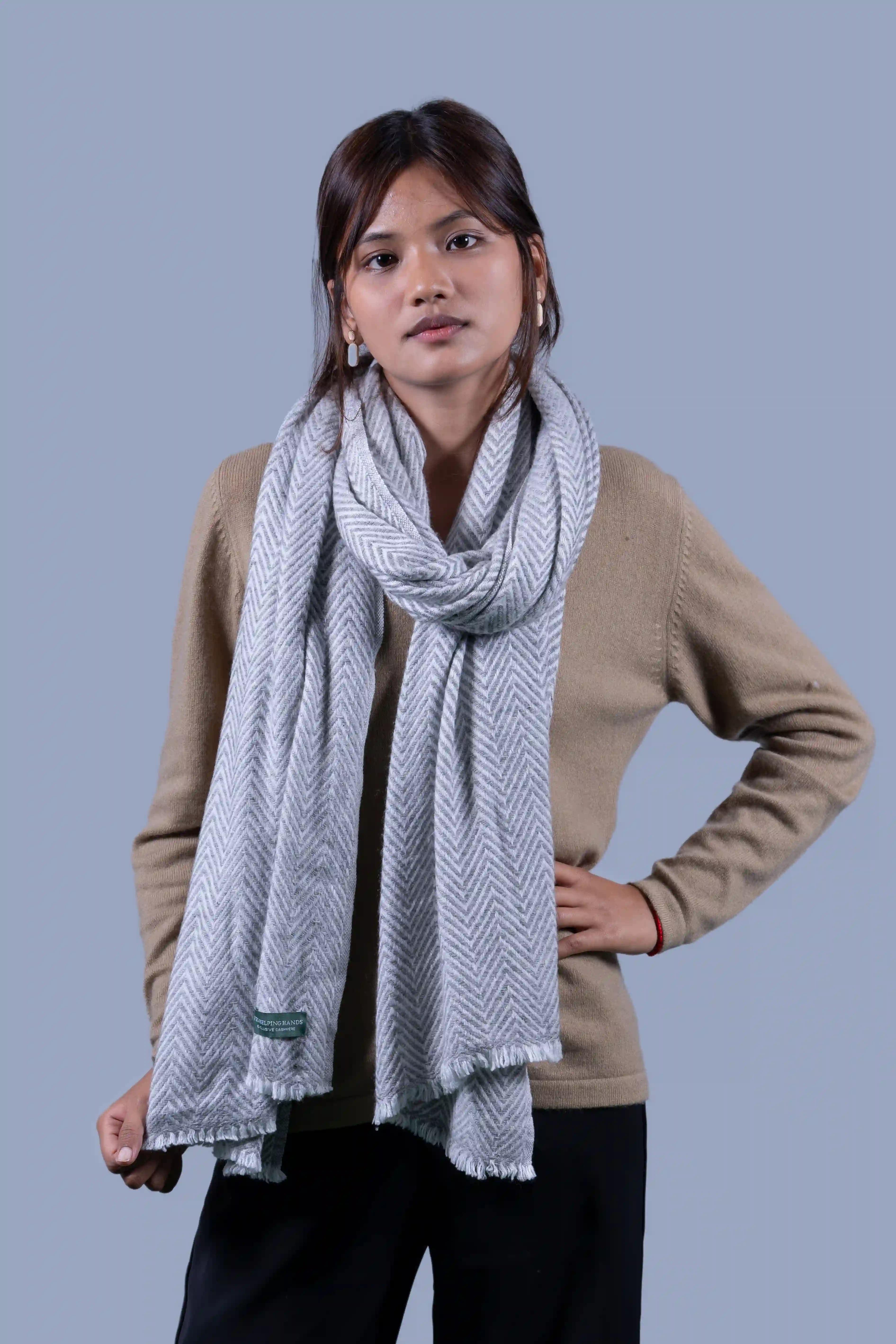 Unisex Pure Cashmere 8 ply muffler - Herringbone Patterns Design